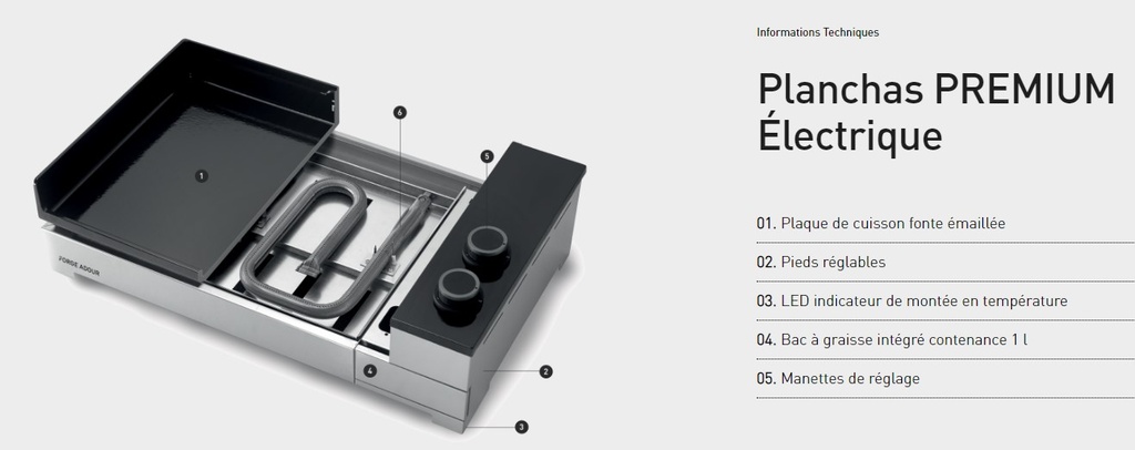 PREMIUM électrique 45 inox Plancha Forge Adour -  E 45 I